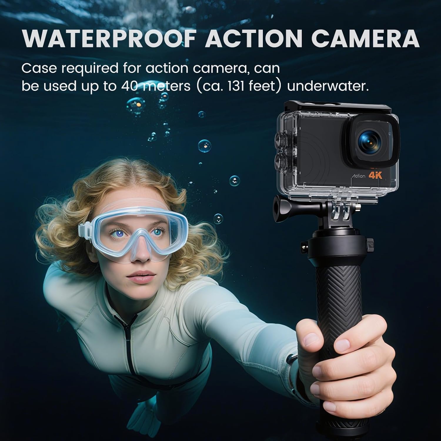 Action Camera 4K 60FPS 48MP, EIS Sports Camera with 128GB Card,131FT Underwater Waterproof Camera with Case, 2inch Touch Screen, 8X Zoom, Remote Control, Batteries & Mounting Kits - Image 4